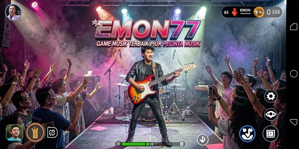 Tampilan gameplay <strong>EMON77</strong> menampilkan pemain menikmati pengalaman musik.
