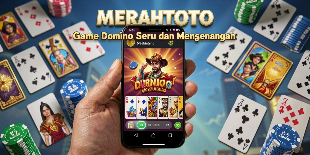 Screenshot gameplay MERAHTOTO menampilkan suasana seru bermain domino.