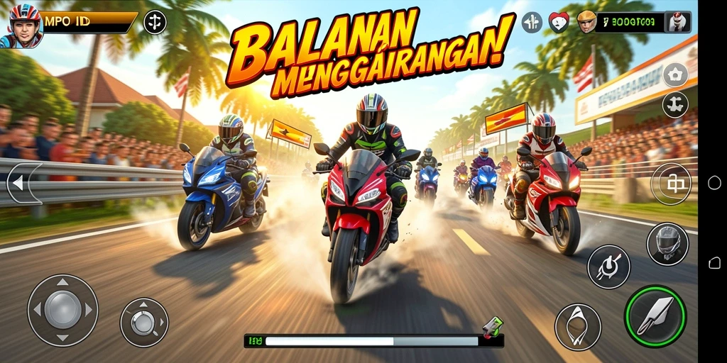 Screenshot MPOID menampilkan aksi balapan motor yang mendebarkan.