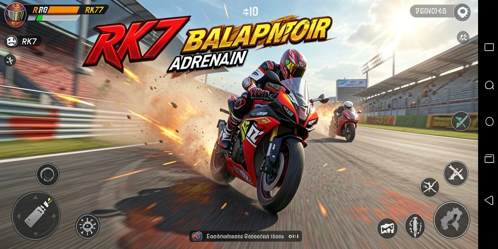 Tampilan gameplay balap motor yang intens dan mendebarkan.
