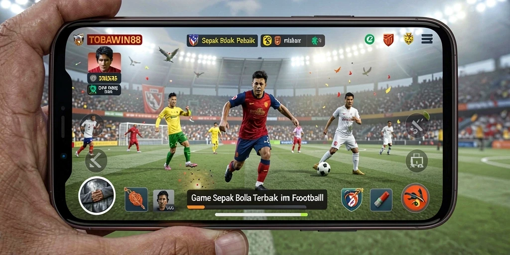 Tampilan utama TOBAWIN88 menampilkan penggemar yang aktif bermain sepak bola.